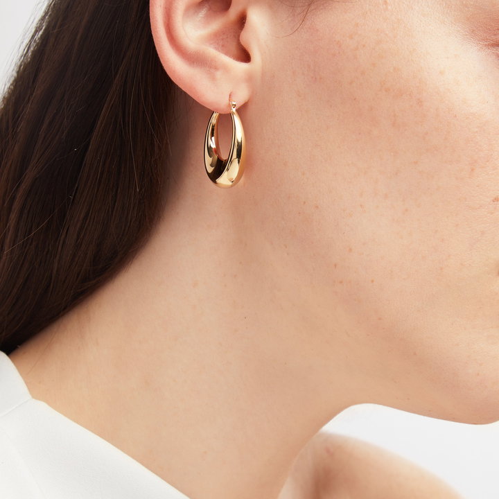 Graduated Puff Polished Hoop Earrings In Solid 14K Yellow Gold