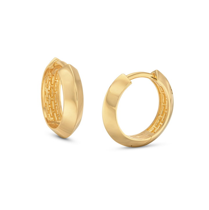 Knife Edge Polished Huggie Earrings In Solid 14K Yellow Gold