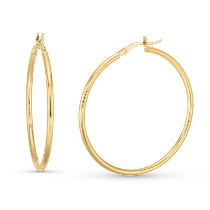 Gold 2x40mm Tube Hoop Earrings In Solid 14K Yellow Gold