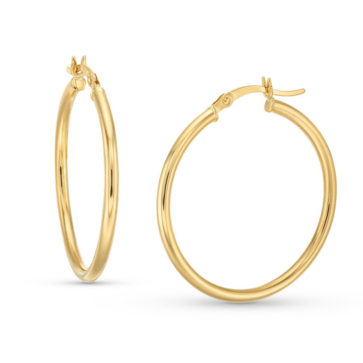 Gold 2x30mm Tube Hoop Earrings In Solid 14K Yellow Gold