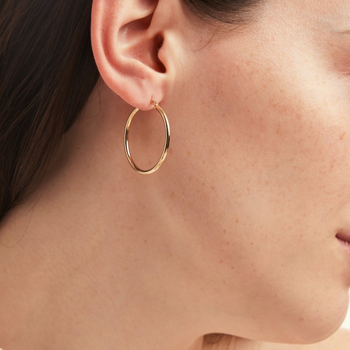 Gold 2x30mm Tube Hoop Earrings In Solid 14K Yellow Gold