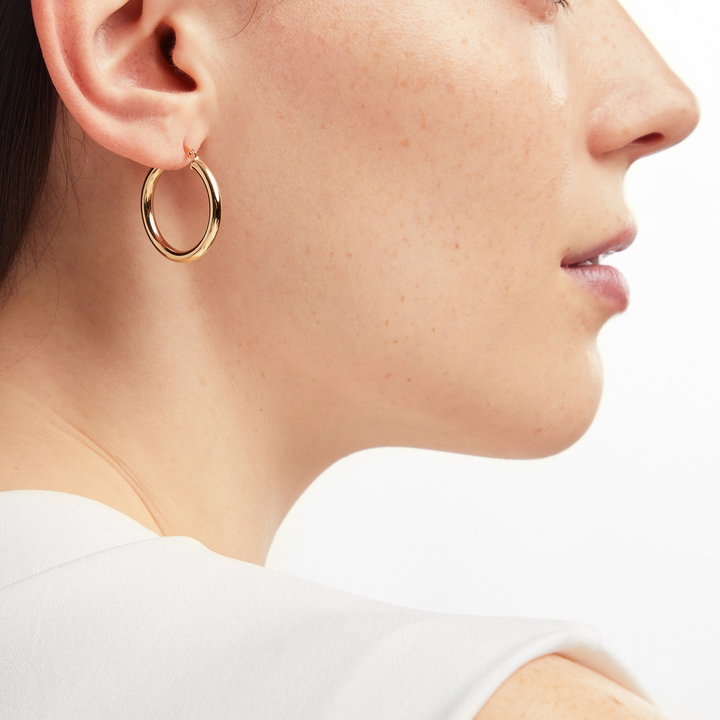 Gold 3x25mm Tube Hoop Earrings In Solid 14K Yellow Gold
