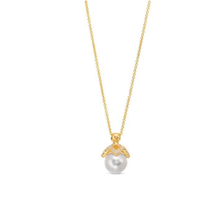 Verragio Petal Diamond and Pearl Cap Pendant In Yellow Gold 18K