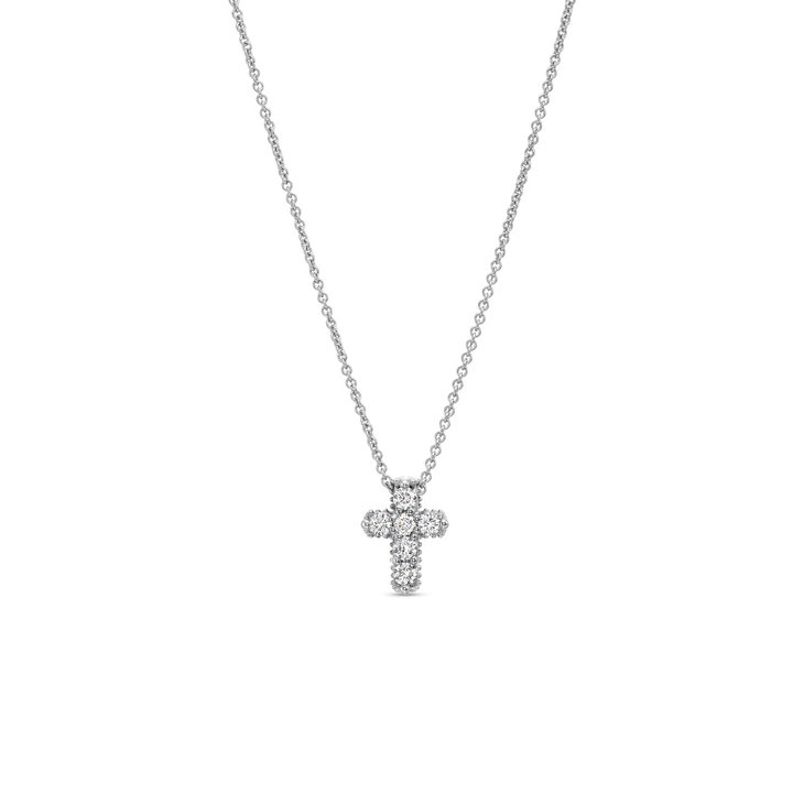 Verragio Small Diamond Cross Pendant In Solid 18K White Gold