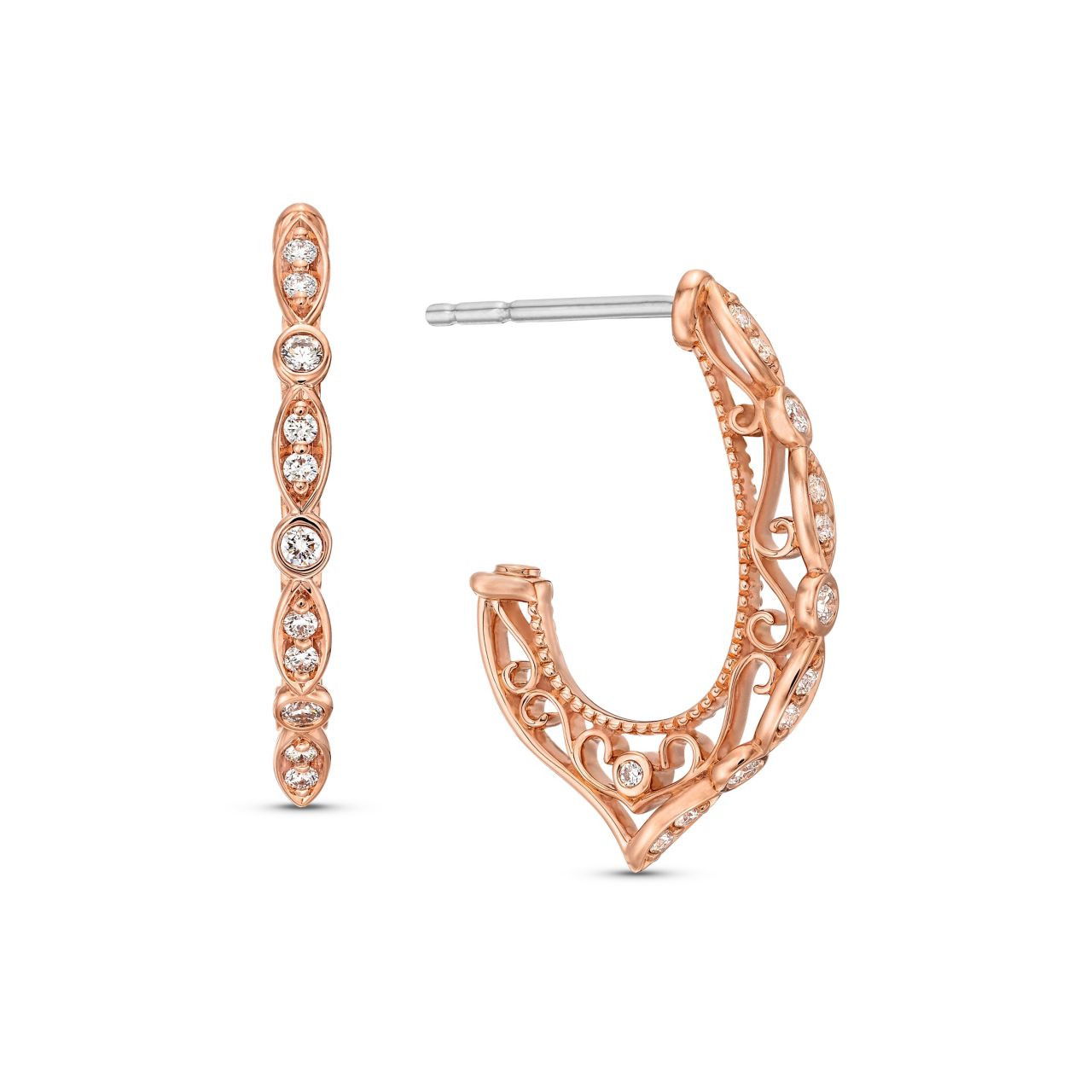 Verragio Small Filigree Diamond Hoop Earrings