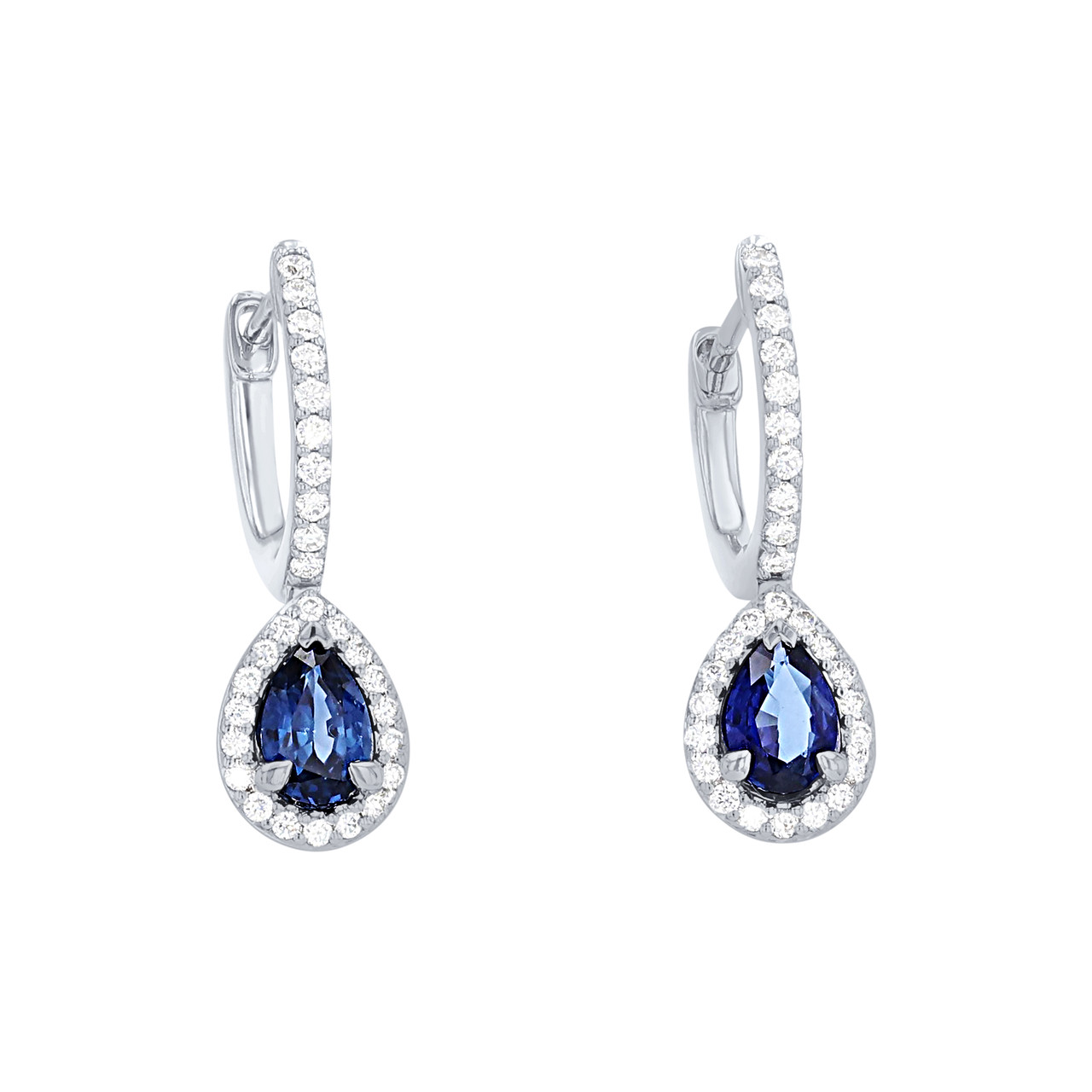Sapphire and Diamond Halo Pear Drop Earrings 0