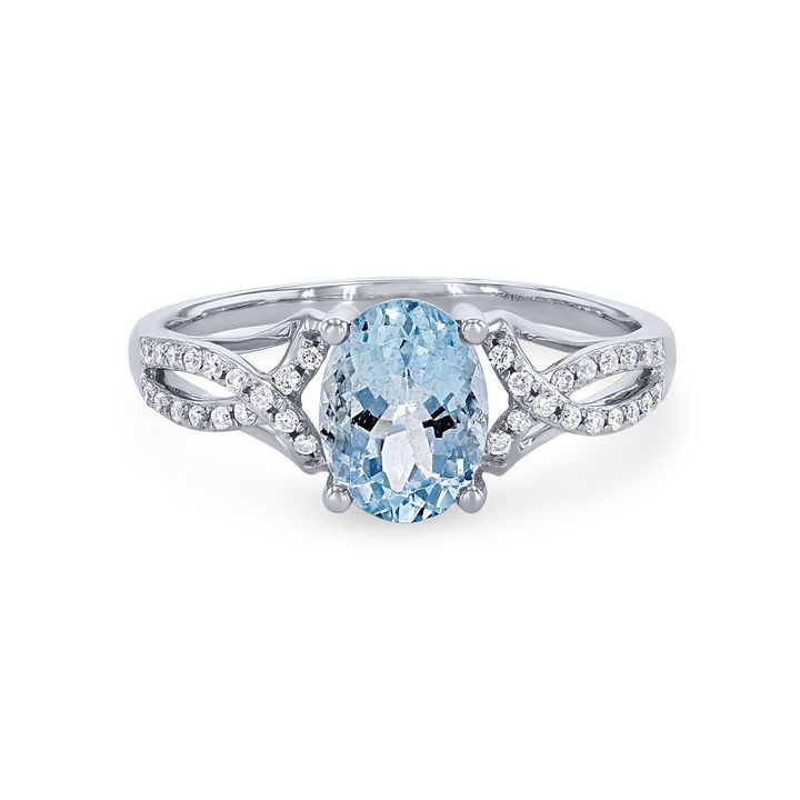 Aquamarine and Diamond Twist Ring