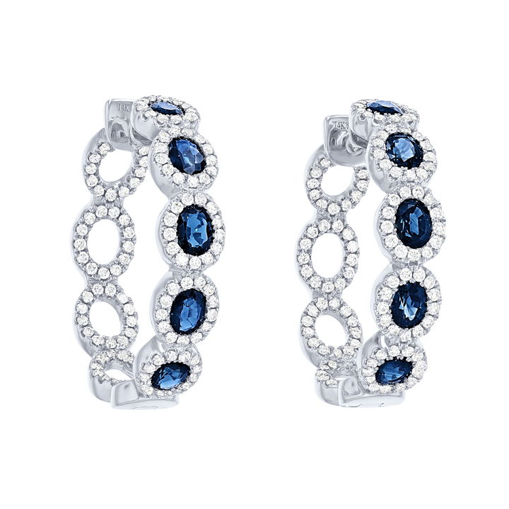 Sapphire and Diamond Halo Hoop Earrings
