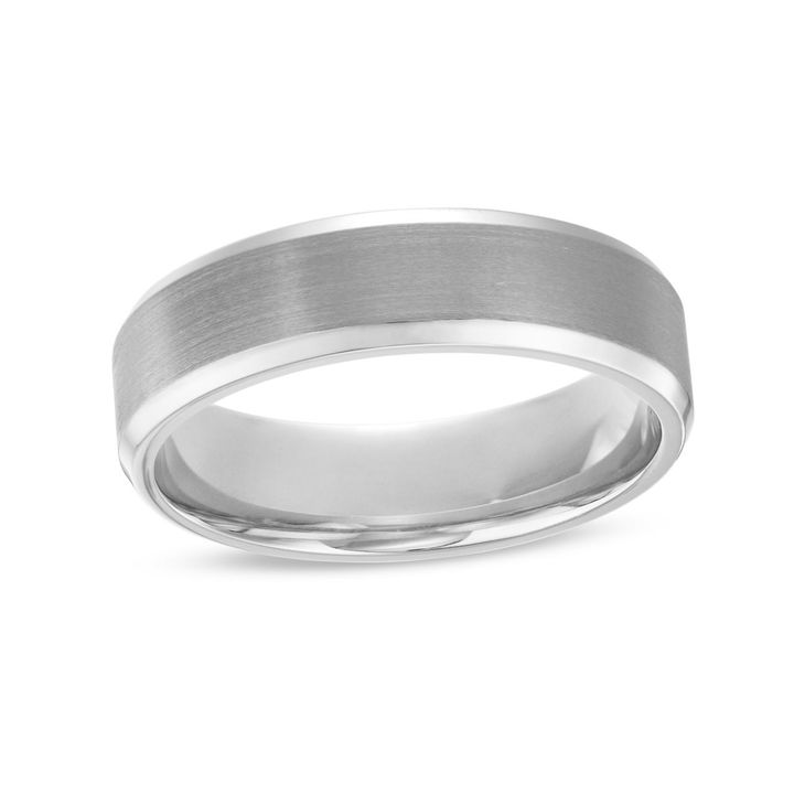 White Gold 14K Matte Polished Bevel Edge 6mm Wedding Band