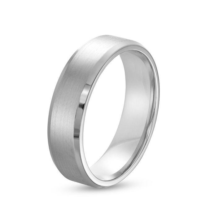 White Gold 14K Matte Polished Bevel Edge 6mm Wedding Band