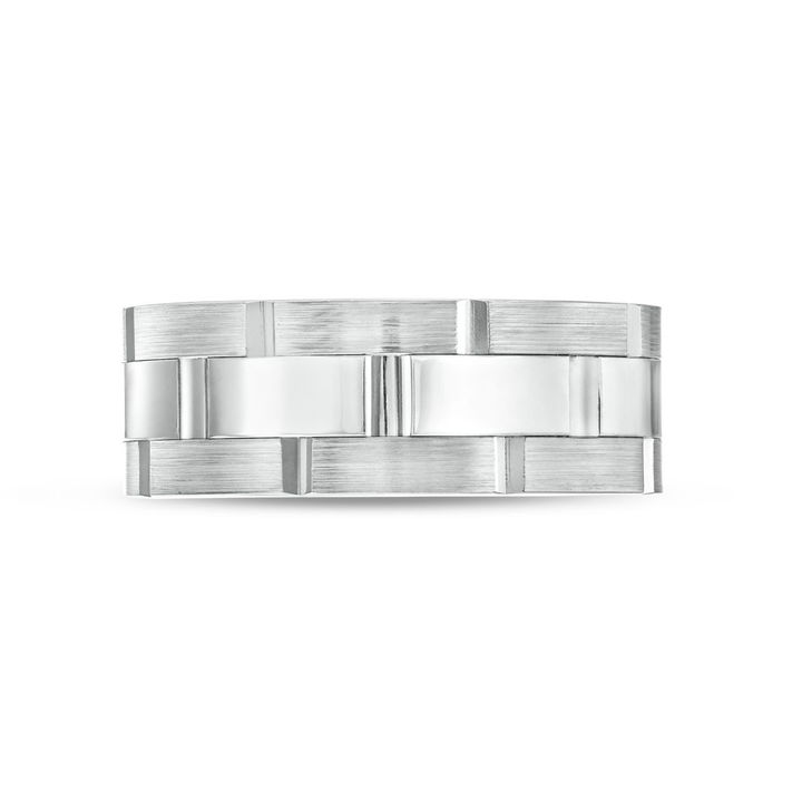 White Gold 18K Simon G. Three Row Brick 8.5mm Wedding Band