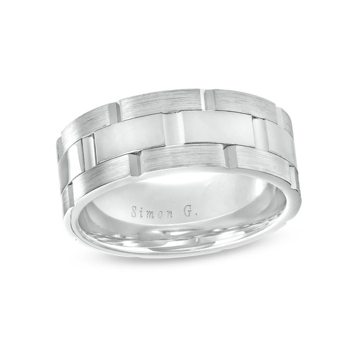 Simon G. Three Row Brick 8.5mm Wedding Band In Platinum