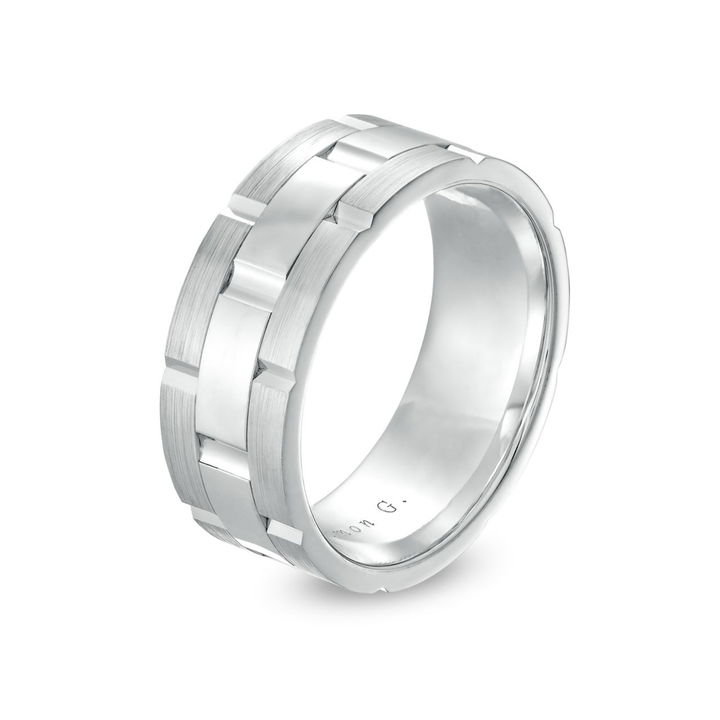 White Gold 18K Simon G. Three Row Brick 8.5mm Wedding Band