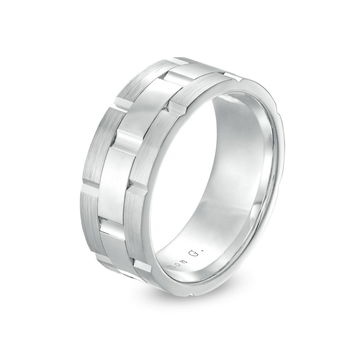 Simon G. Three Row Brick 8.5mm Wedding Band In Platinum