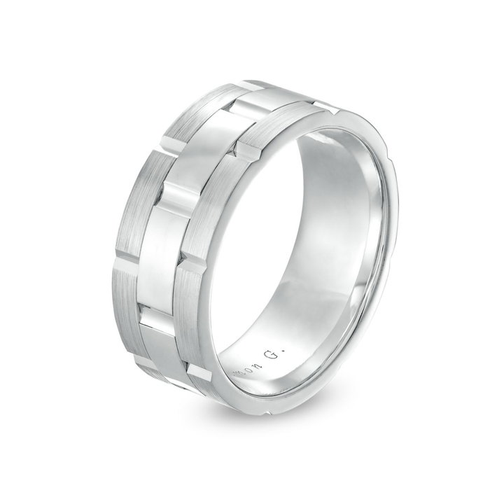 Simon G. Three Row Brick 8.5mm Wedding Band In Platinum