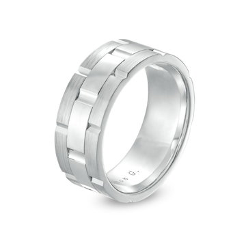 Simon G. Three Row Brick 8.5mm Wedding Band In Platinum