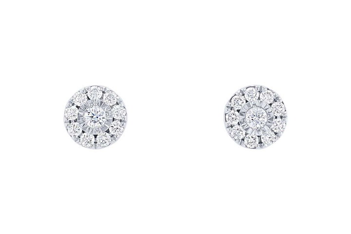 Illusion Halo Diamond Stud Earrings In White Gold 14K