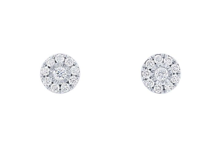 Illusion Halo Diamond Stud Earrings In White Gold 14K