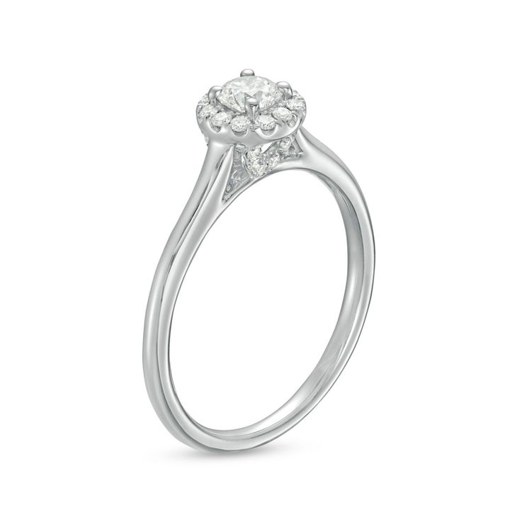 White Gold 14K Round Diamond Halo Solitaire Engagement Ring