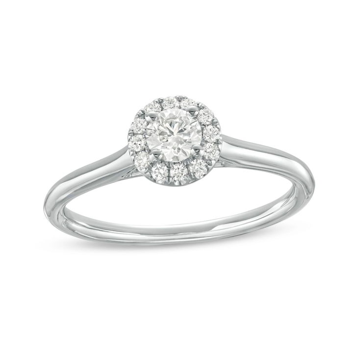 White Gold 14K Round Diamond Halo Solitaire Engagement Ring