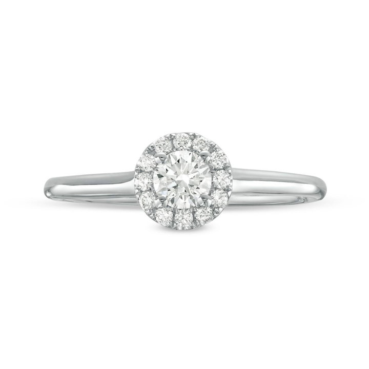 Round Diamond Halo Solitaire Engagement Ring In White Gold 14K