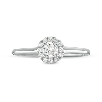 Round Diamond Halo Solitaire Engagement Ring In White Gold 14K