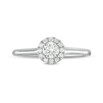 Round Diamond Halo Solitaire Engagement Ring In White Gold 14K