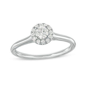 Round Diamond Halo Solitaire Engagement Ring In White Gold 14K