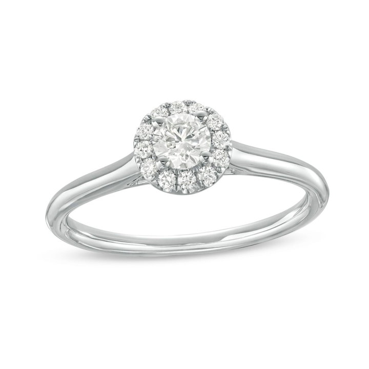 Round Diamond Halo Solitaire Engagement Ring In White Gold 14K