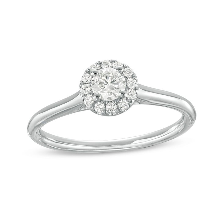 Round Diamond Halo Solitaire Engagement Ring In White Gold 14K