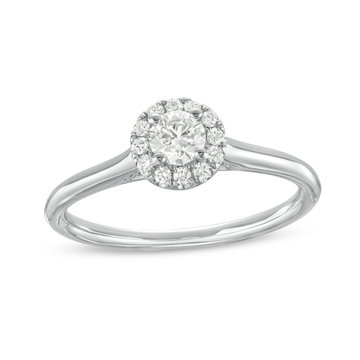 Round Diamond Halo Solitaire Engagement Ring In White Gold 14K