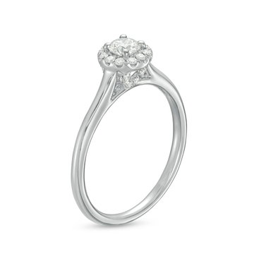 Round Diamond Halo Solitaire Engagement Ring In White Gold 14K