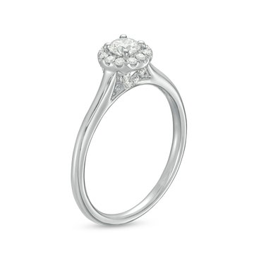 Round Diamond Halo Solitaire Engagement Ring In White Gold 14K