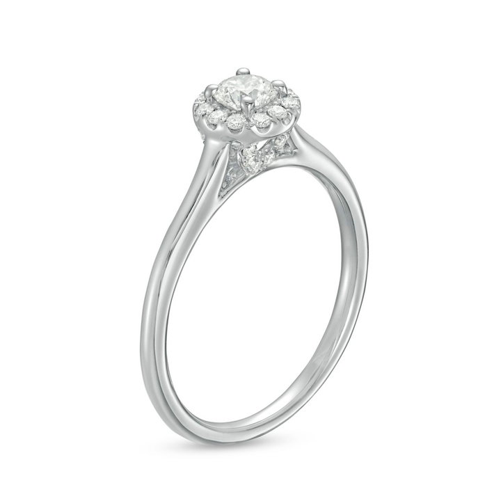 Round Diamond Halo Solitaire Engagement Ring In White Gold 14K