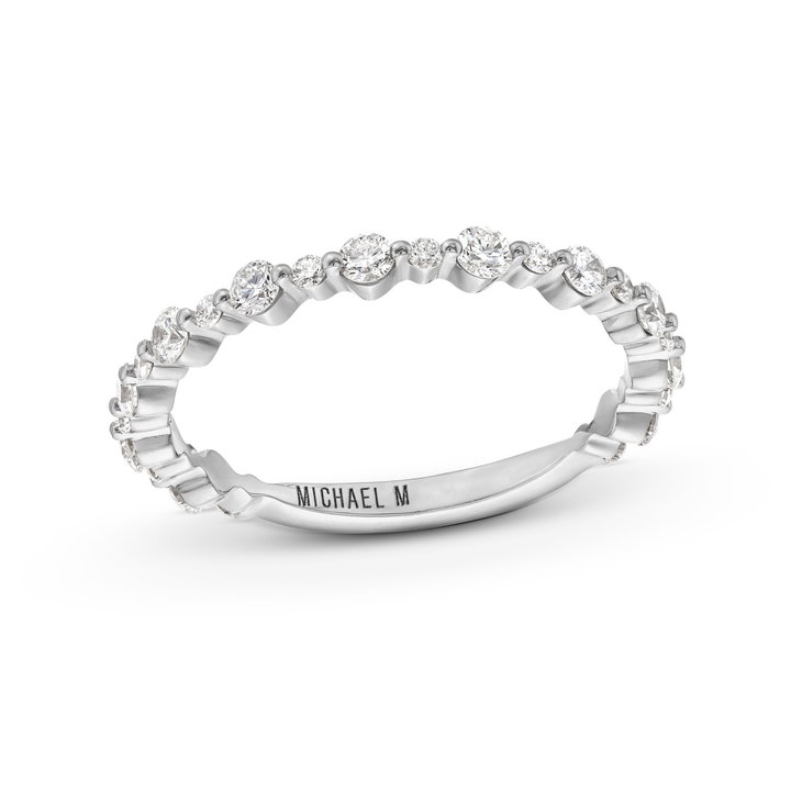 Michael M. Crown Alternating Single Prong Wedding Band In White Gold 18K