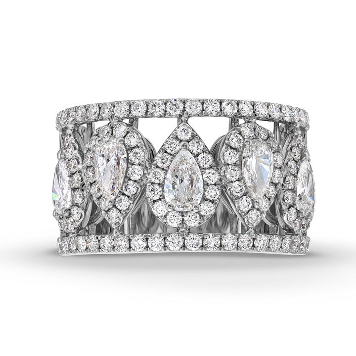 Pear Diamond Halo Border Ring