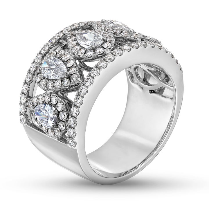 Pear Diamond Halo Border Ring