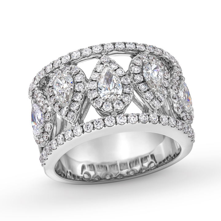 Pear Diamond Halo Border Ring