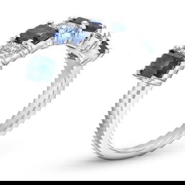 Emerald Cut Diamond and Sapphire Alternating Ring