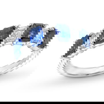 Emerald Cut Diamond and Sapphire Alternating Ring