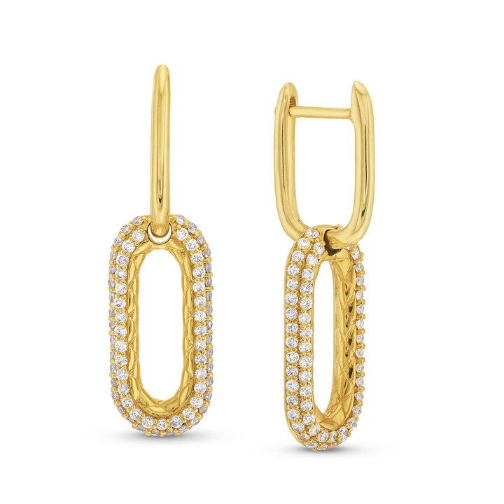 A. Jaffe Pave Diamond Quilted Link Earrings In Solid 14K Yellow Gold
