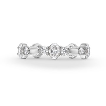 A. Jaffe Oval and Round Diamond Three Stone Wedding Band In White Gold 14K