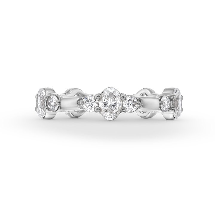 A. Jaffe Oval and Round Diamond Three Stone Wedding Band In White Gold 14K