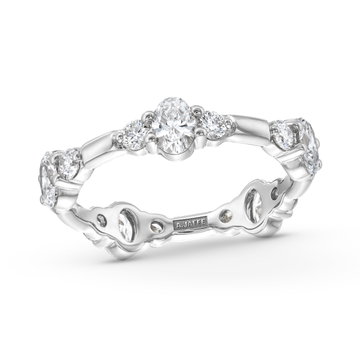 A. Jaffe Oval and Round Diamond Three Stone Wedding Band In White Gold 14K