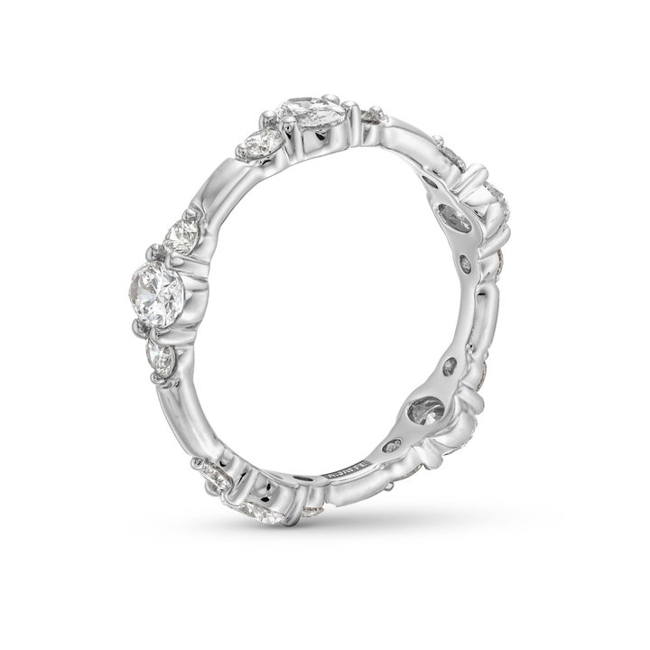 A. Jaffe Oval and Round Diamond Three Stone Wedding Band In White Gold 14K