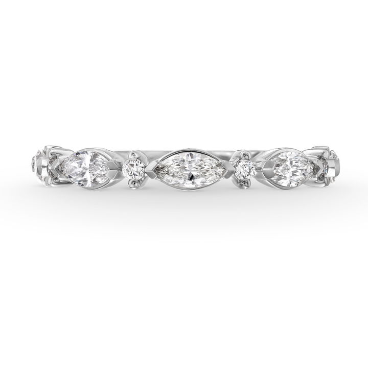 White Gold 14K A. Jaffe Alternating Marquise and Round Diamond Wedding Band