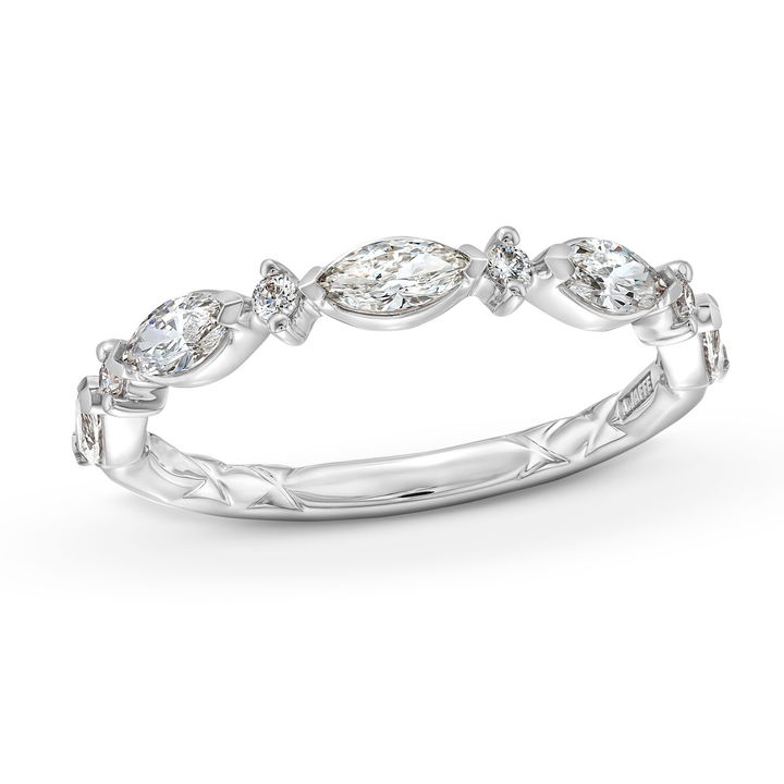 White Gold 14K A. Jaffe Alternating Marquise and Round Diamond Wedding Band