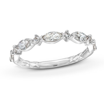 A. Jaffe Alternating Marquise and Round Diamond Wedding Band In White Gold 14K