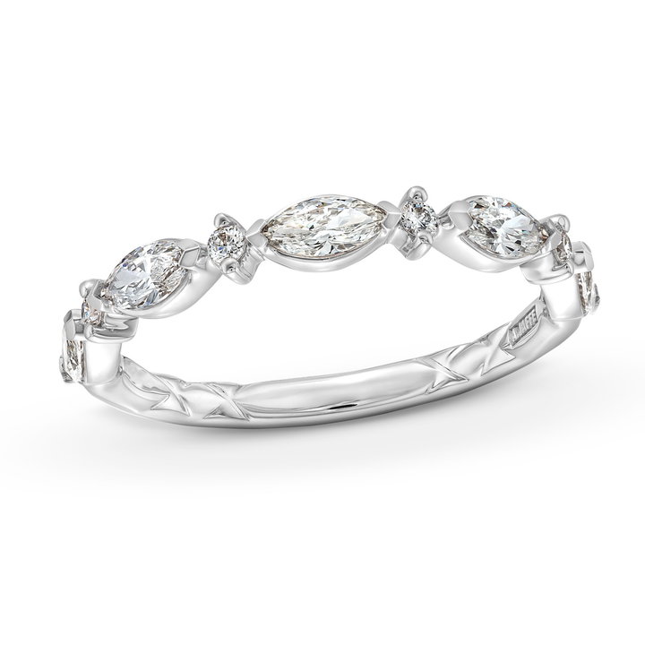A. Jaffe Alternating Marquise and Round Diamond Wedding Band In White Gold 14K