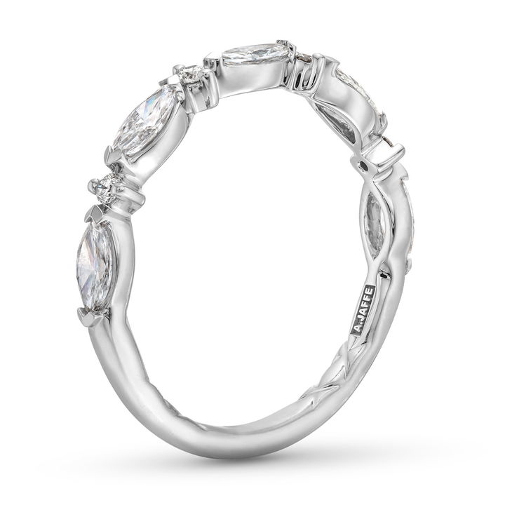 White Gold 14K A. Jaffe Alternating Marquise and Round Diamond Wedding Band